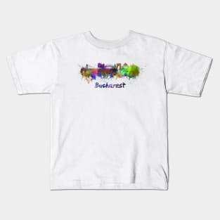 Bucharest skyline in watercolor Kids T-Shirt